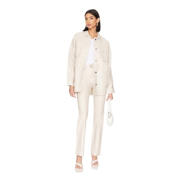 New AFRM Vegan Leather Pant Heston High Waist Straight Leg Off White Size 26 - Picture 8 of 9